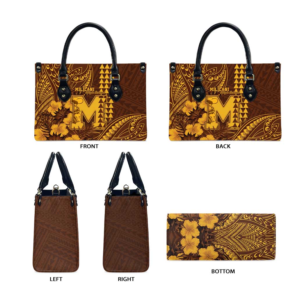 Hawaii Mililani High School Leather Bag Tribal Tattoo With Hibiscus Flowers