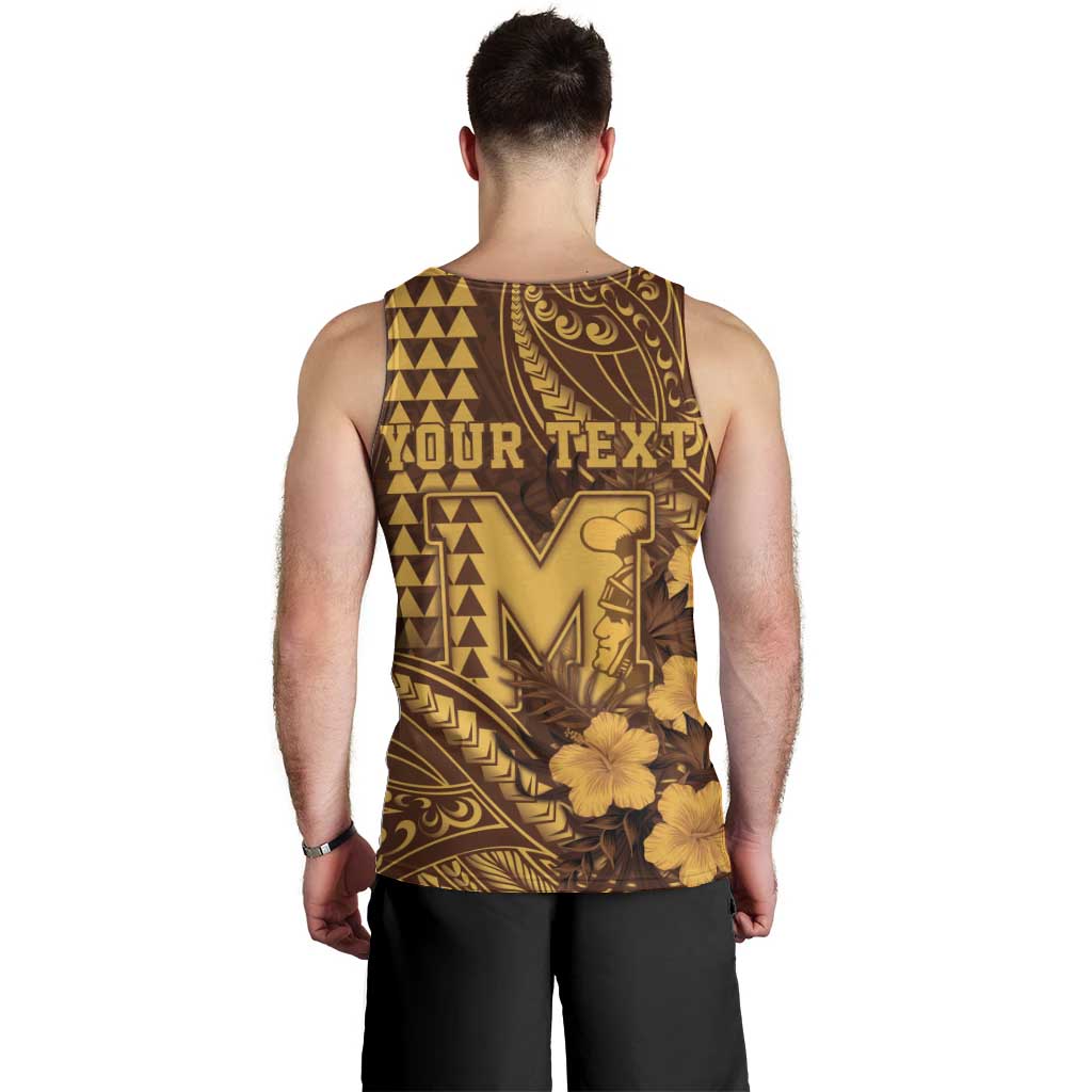 Personalised Hawaii Mililani High School Men Tank Top Tribal Tattoo With Hibiscus Flowers