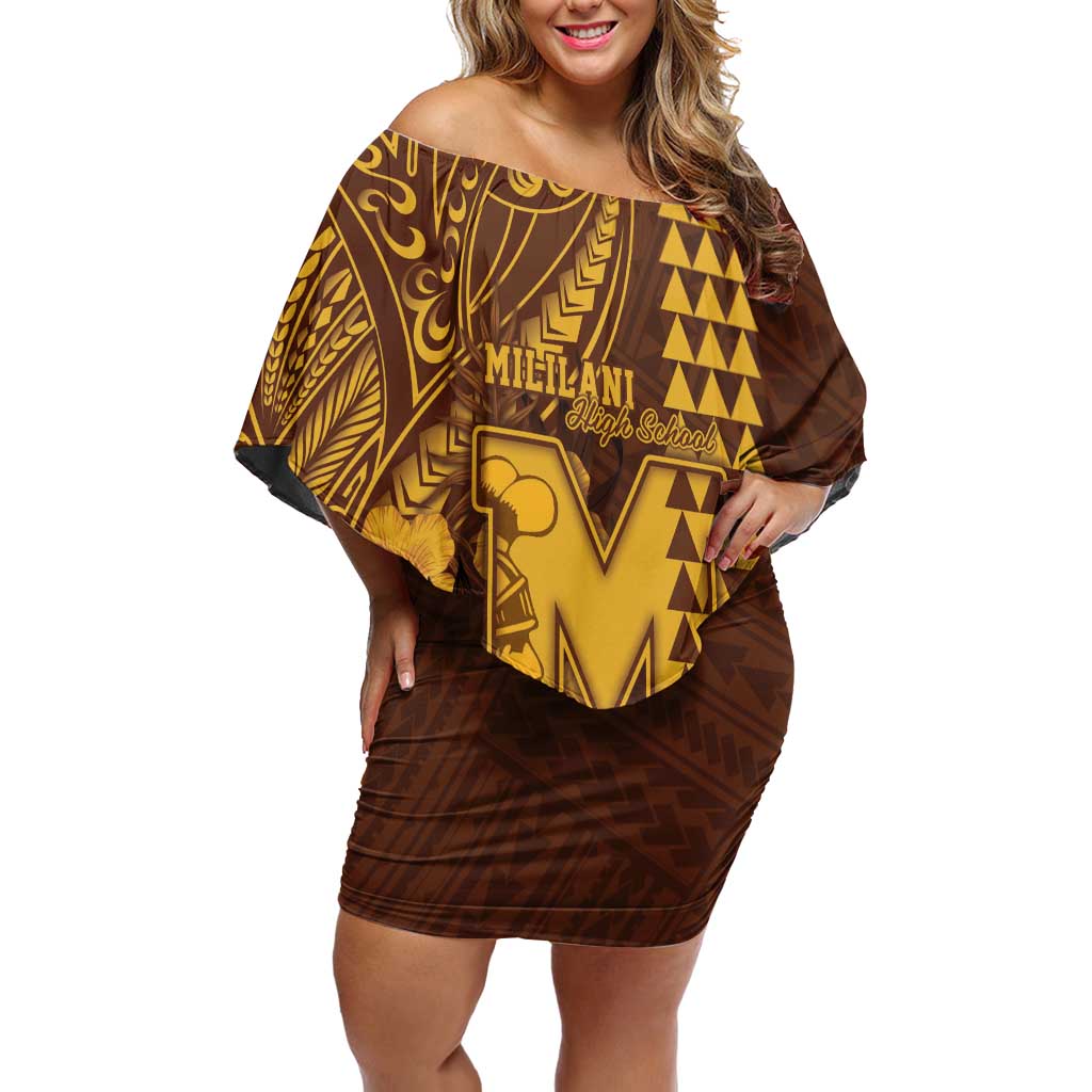 Personalised Hawaii Mililani High School Off Shoulder Short Dress Tribal Tattoo With Hibiscus Flowers