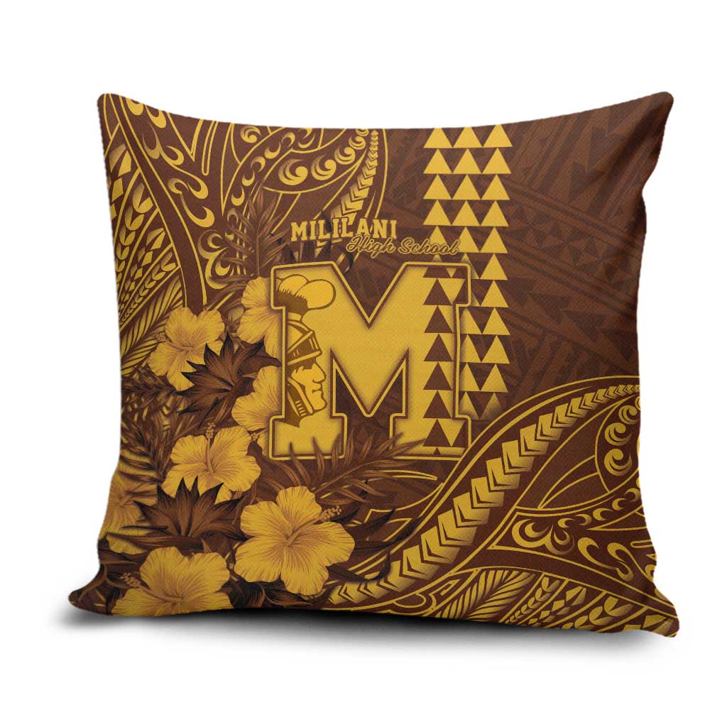 Hawaii Mililani High School Pillow Cover Tribal Tattoo With Hibiscus Flowers LT05 Brown - Polynesian Pride