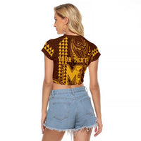 Personalised Hawaii Mililani High School Raglan Cropped T Shirt Tribal Tattoo With Hibiscus Flowers