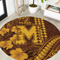 Hawaii Mililani High School Round Carpet Tribal Tattoo With Hibiscus Flowers