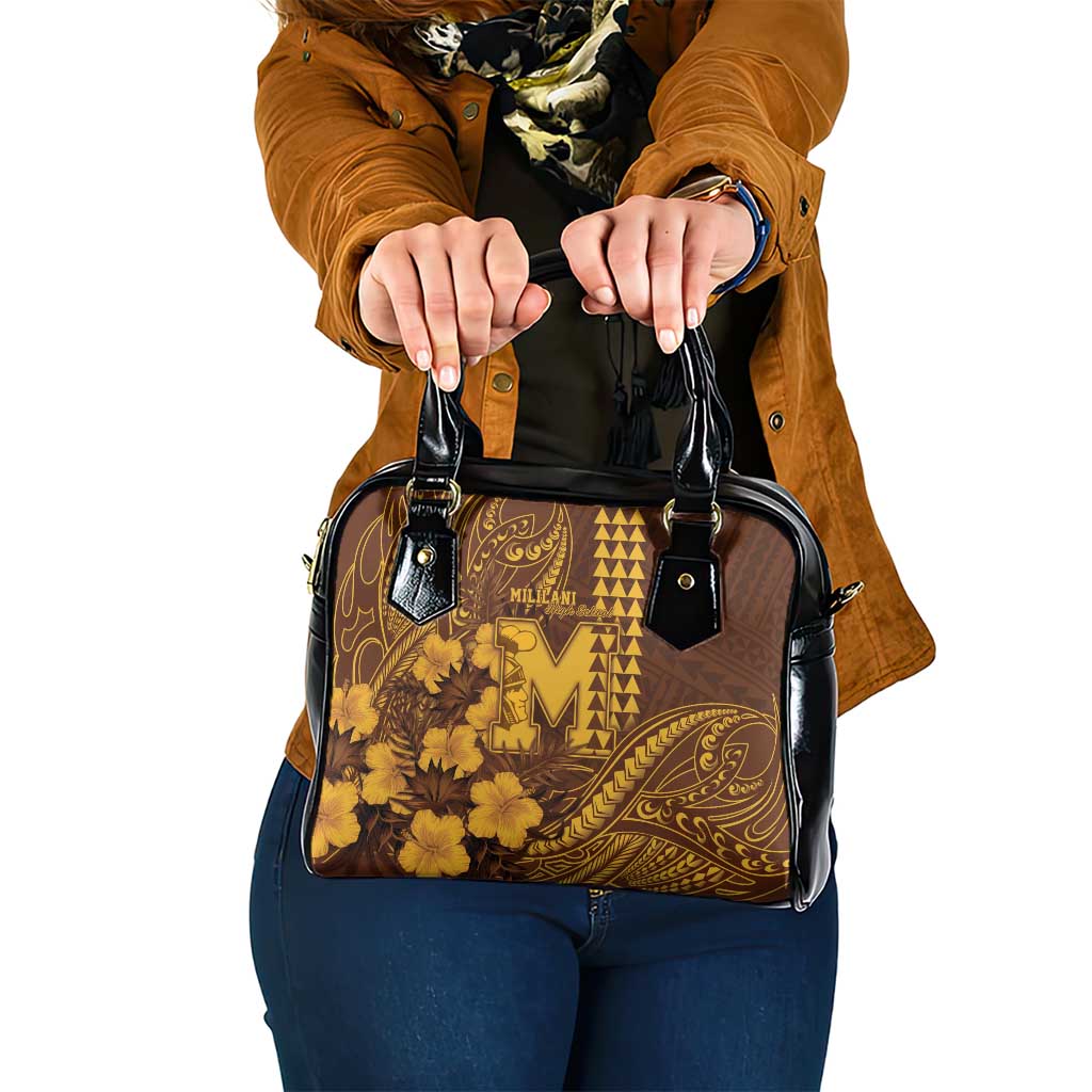 Hawaii Mililani High School Shoulder Handbag Tribal Tattoo With Hibiscus Flowers