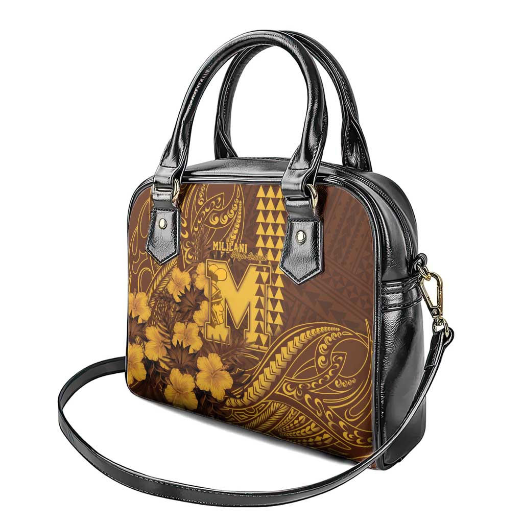 Hawaii Mililani High School Shoulder Handbag Tribal Tattoo With Hibiscus Flowers