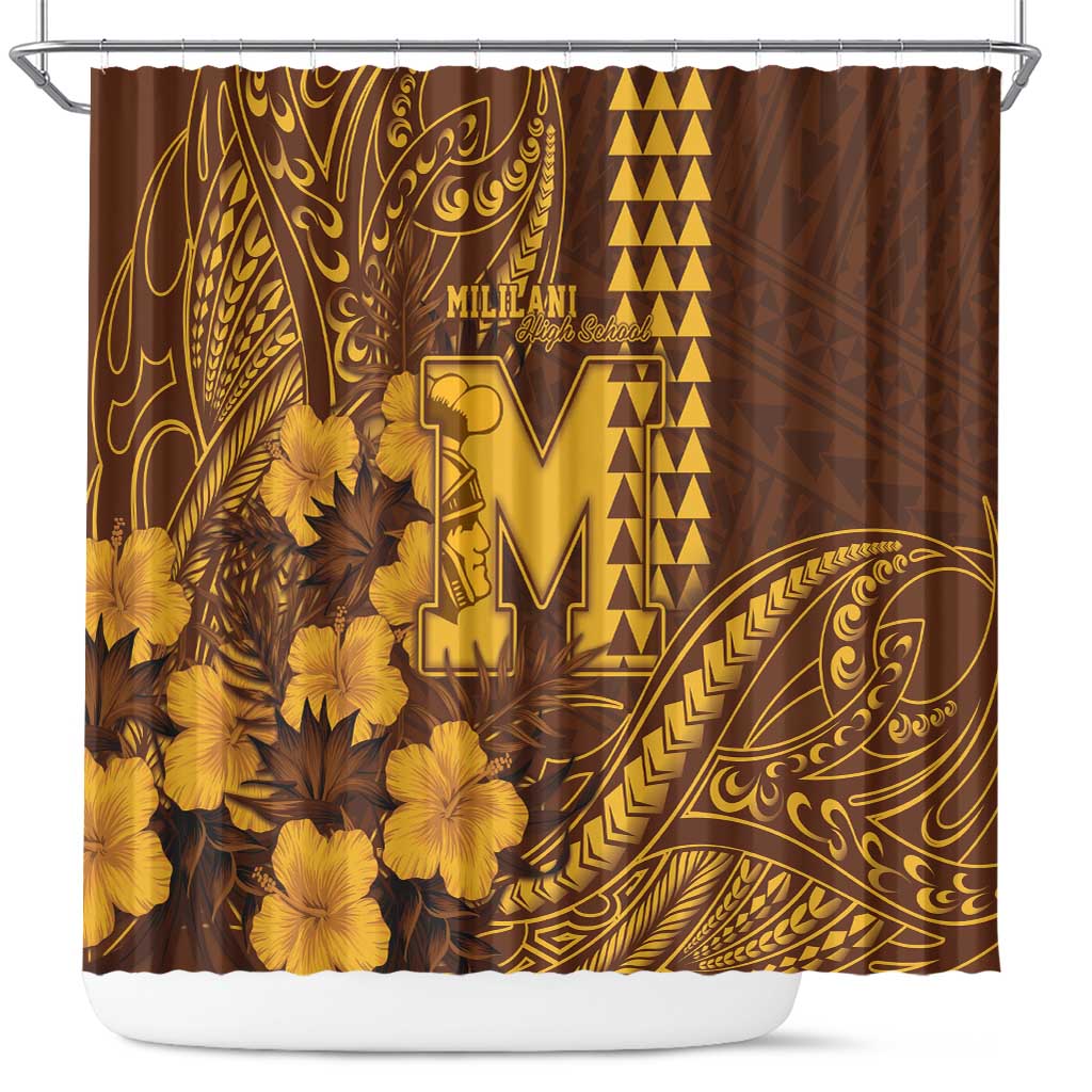 Hawaii Mililani High School Shower Curtain Tribal Tattoo With Hibiscus Flowers