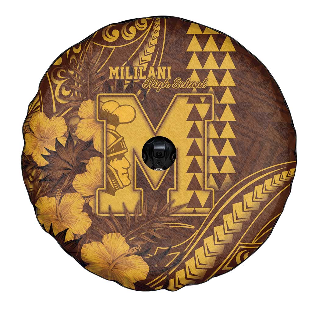 Hawaii Mililani High School Spare Tire Cover Tribal Tattoo With Hibiscus Flowers