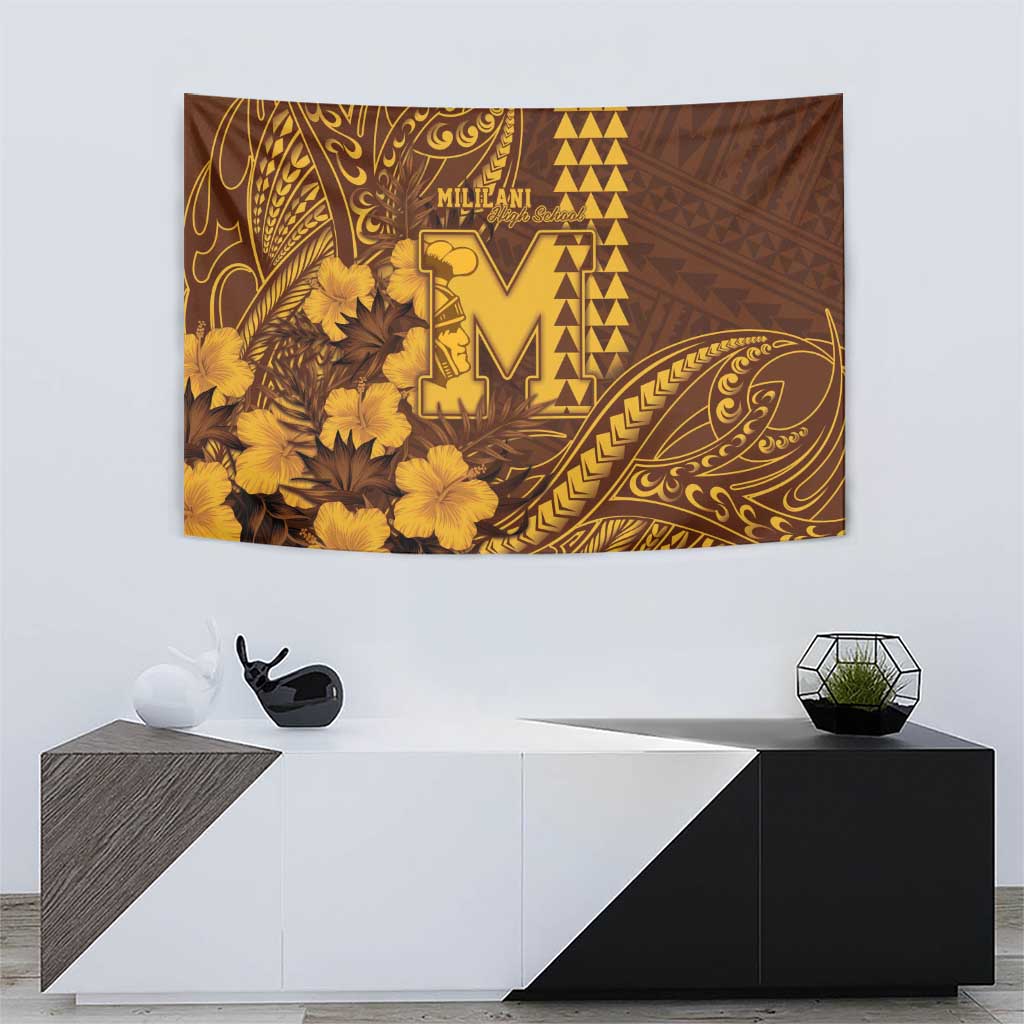 Hawaii Mililani High School Tapestry Tribal Tattoo With Hibiscus Flowers