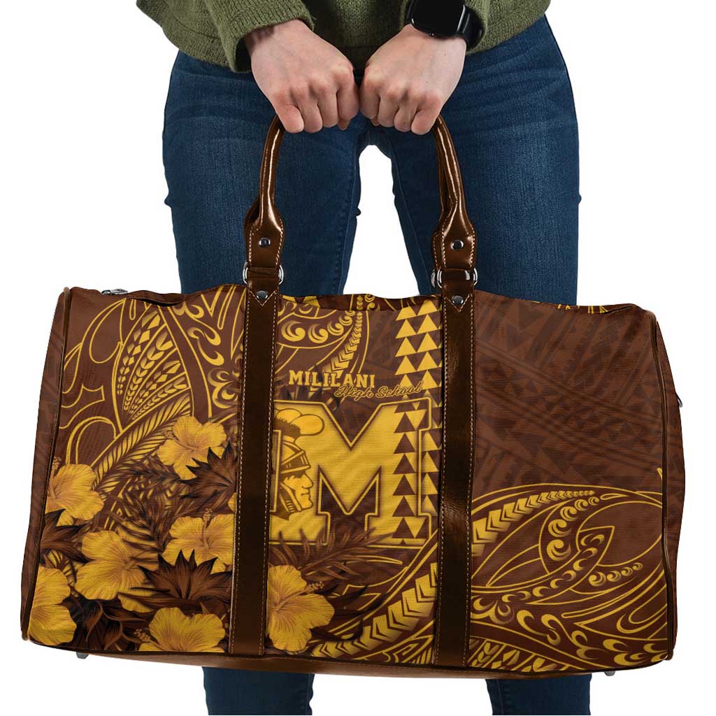Hawaii Mililani High School Travel Bag Tribal Tattoo With Hibiscus Flowers LT05 Brown - Polynesian Pride