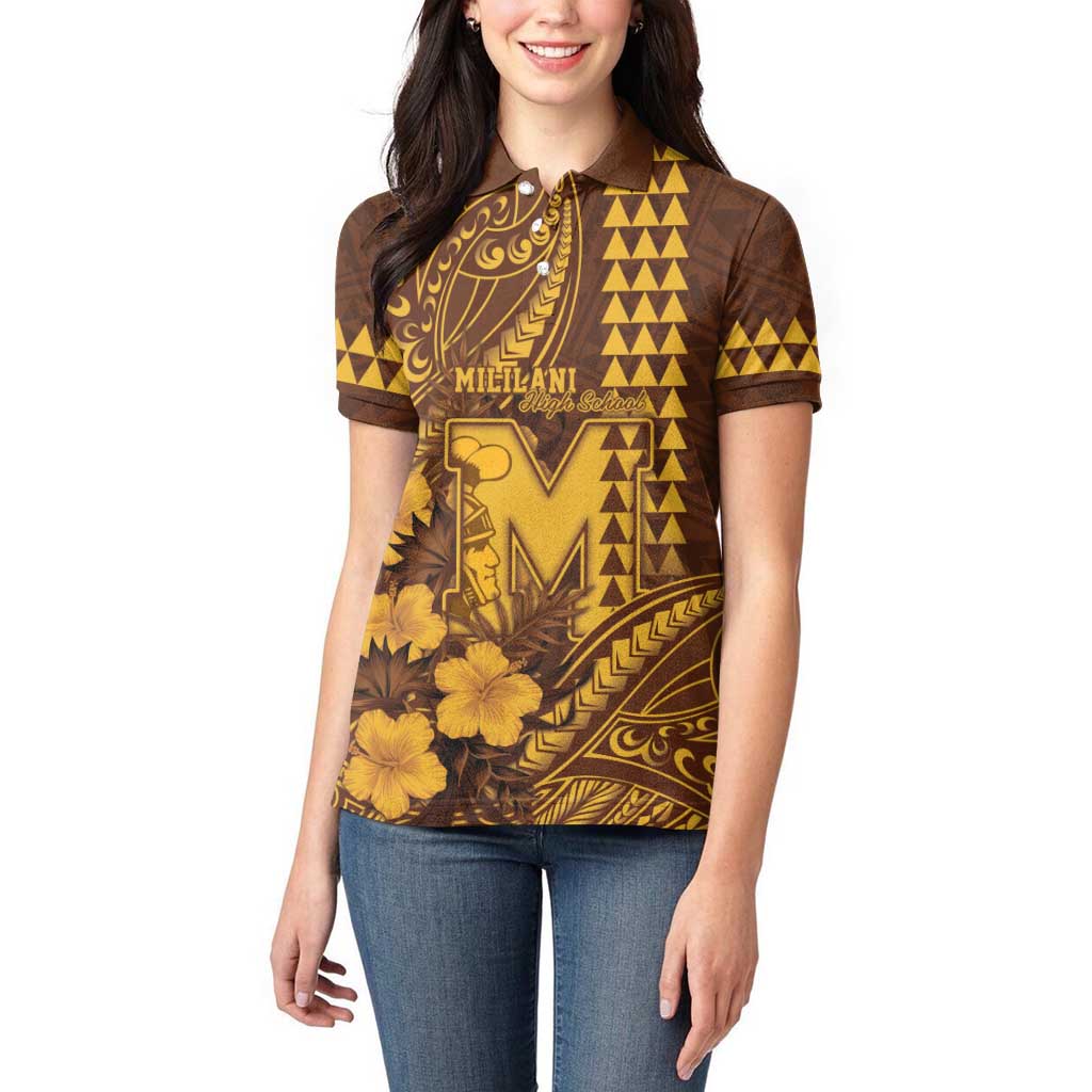 Personalised Hawaii Mililani High School Women Polo Shirt Tribal Tattoo With Hibiscus Flowers