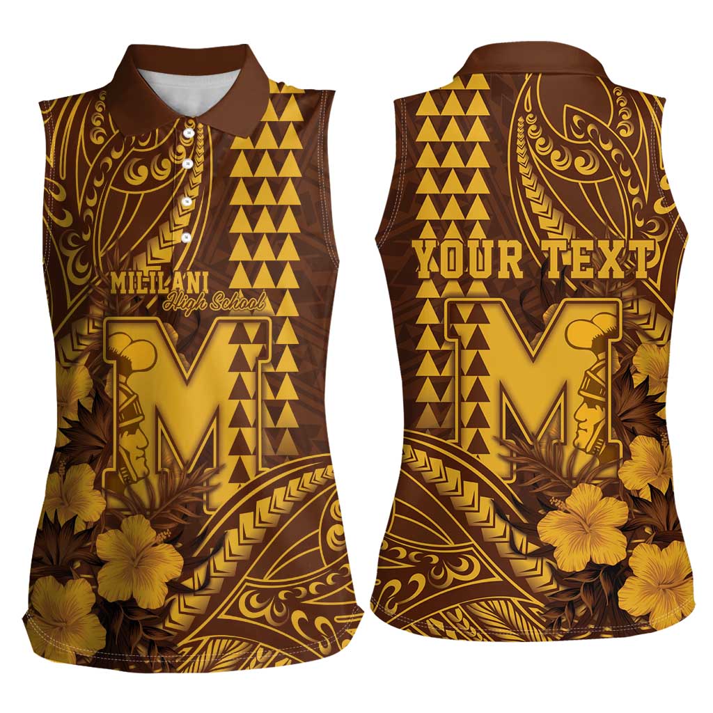 Personalised Hawaii Mililani High School Women Sleeveless Polo Shirt Tribal Tattoo With Hibiscus Flowers