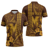 Personalised Hawaii Mililani High School Zipper Polo Shirt Tribal Tattoo With Hibiscus Flowers
