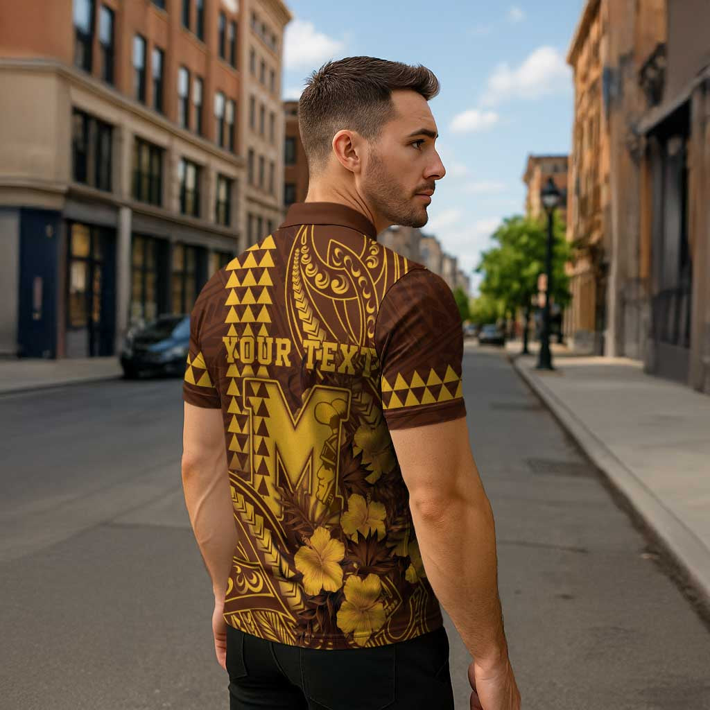 Personalised Hawaii Mililani High School Zipper Polo Shirt Tribal Tattoo With Hibiscus Flowers
