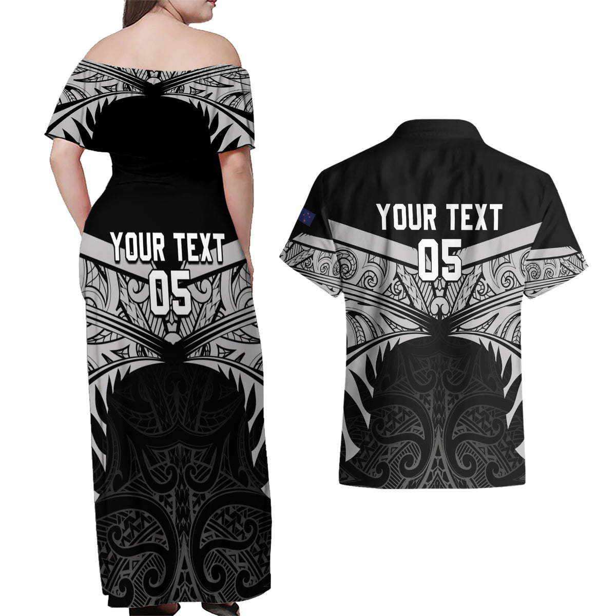 Custom New Zealand Cricket Couples Matching Off Shoulder Maxi Dress and Hawaiian Shirt Go Champions World Cup 2024 With Maori Pattern
