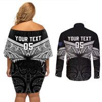 Custom New Zealand Cricket Couples Matching Off Shoulder Short Dress and Long Sleeve Button Shirt Go Champions World Cup 2024 With Maori Pattern