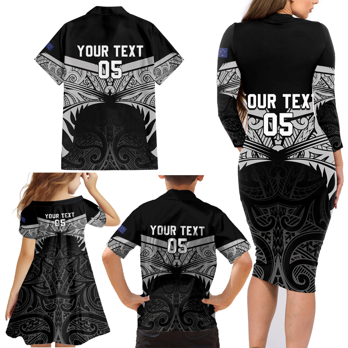 Custom New Zealand Cricket Family Matching Long Sleeve Bodycon Dress and Hawaiian Shirt Go Champions World Cup 2024 With Maori Pattern