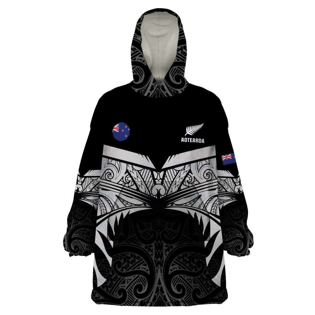 Custom New Zealand Cricket Wearable Blanket Hoodie Go Champions World Cup 2024 With Maori Pattern
