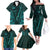 Personalised New Zealand Darts Family Matching Off The Shoulder Long Sleeve Dress and Hawaiian Shirt Turquoise Dart Board Maori Pattern
