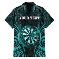 Personalised New Zealand Darts Family Matching Off The Shoulder Long Sleeve Dress and Hawaiian Shirt Turquoise Dart Board Maori Pattern