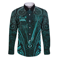 Personalised New Zealand Darts Family Matching Off The Shoulder Long Sleeve Dress and Hawaiian Shirt Turquoise Dart Board Maori Pattern