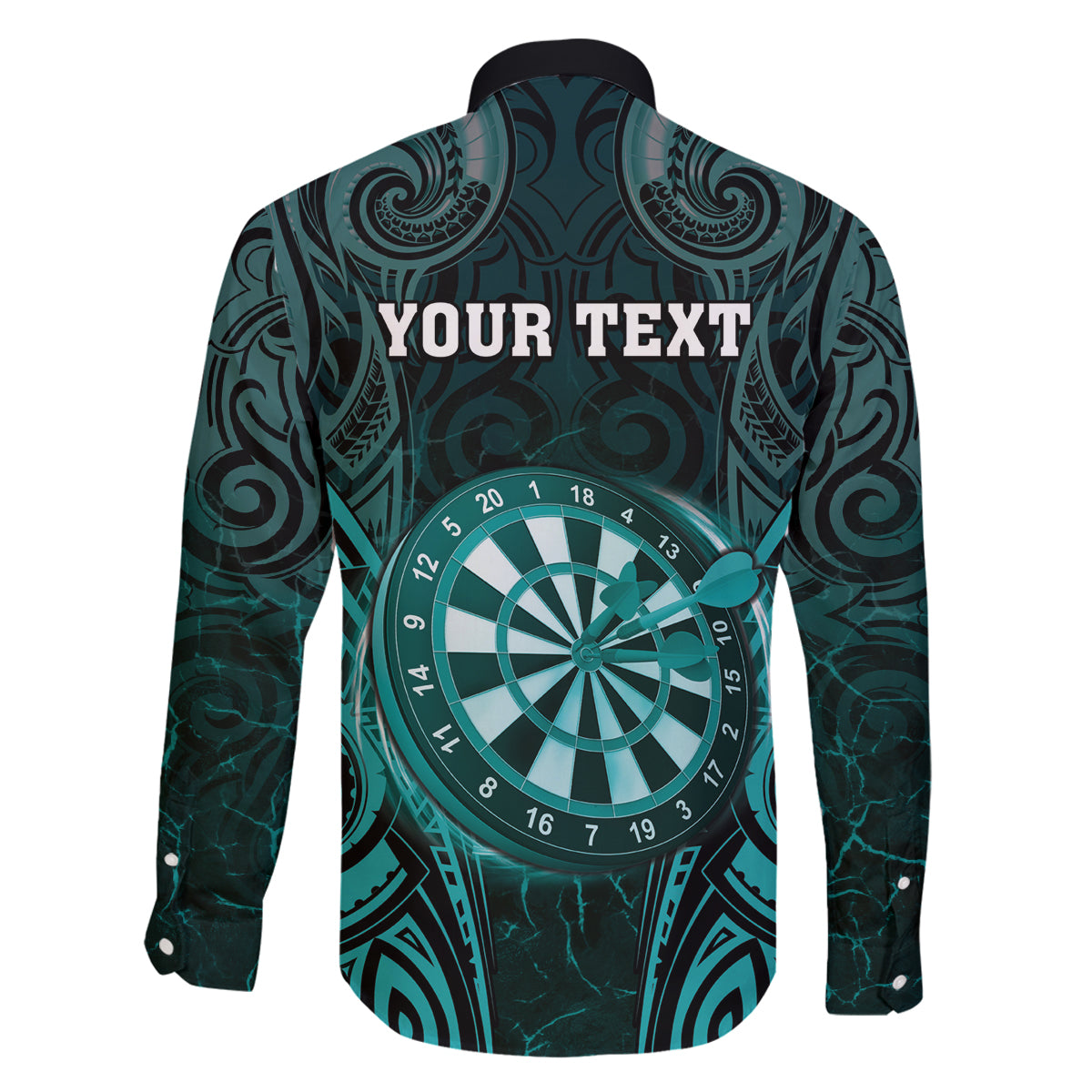Personalised New Zealand Darts Family Matching Off The Shoulder Long Sleeve Dress and Hawaiian Shirt Turquoise Dart Board Maori Pattern