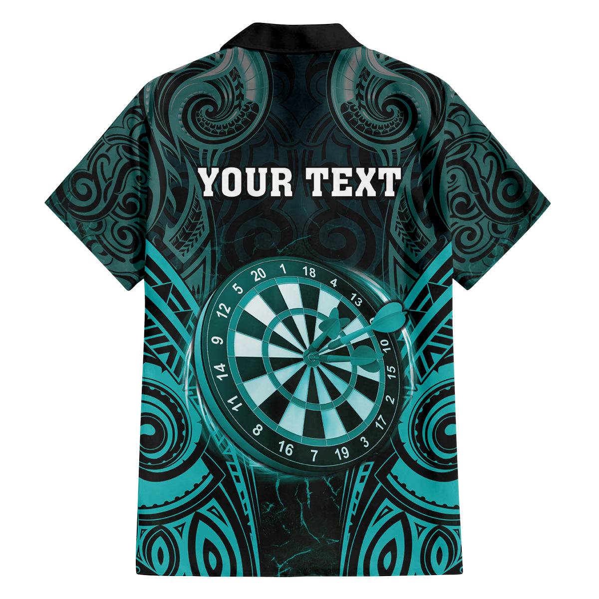 Personalised New Zealand Darts Family Matching Off Shoulder Short Dress and Hawaiian Shirt Turquoise Dart Board Maori Pattern