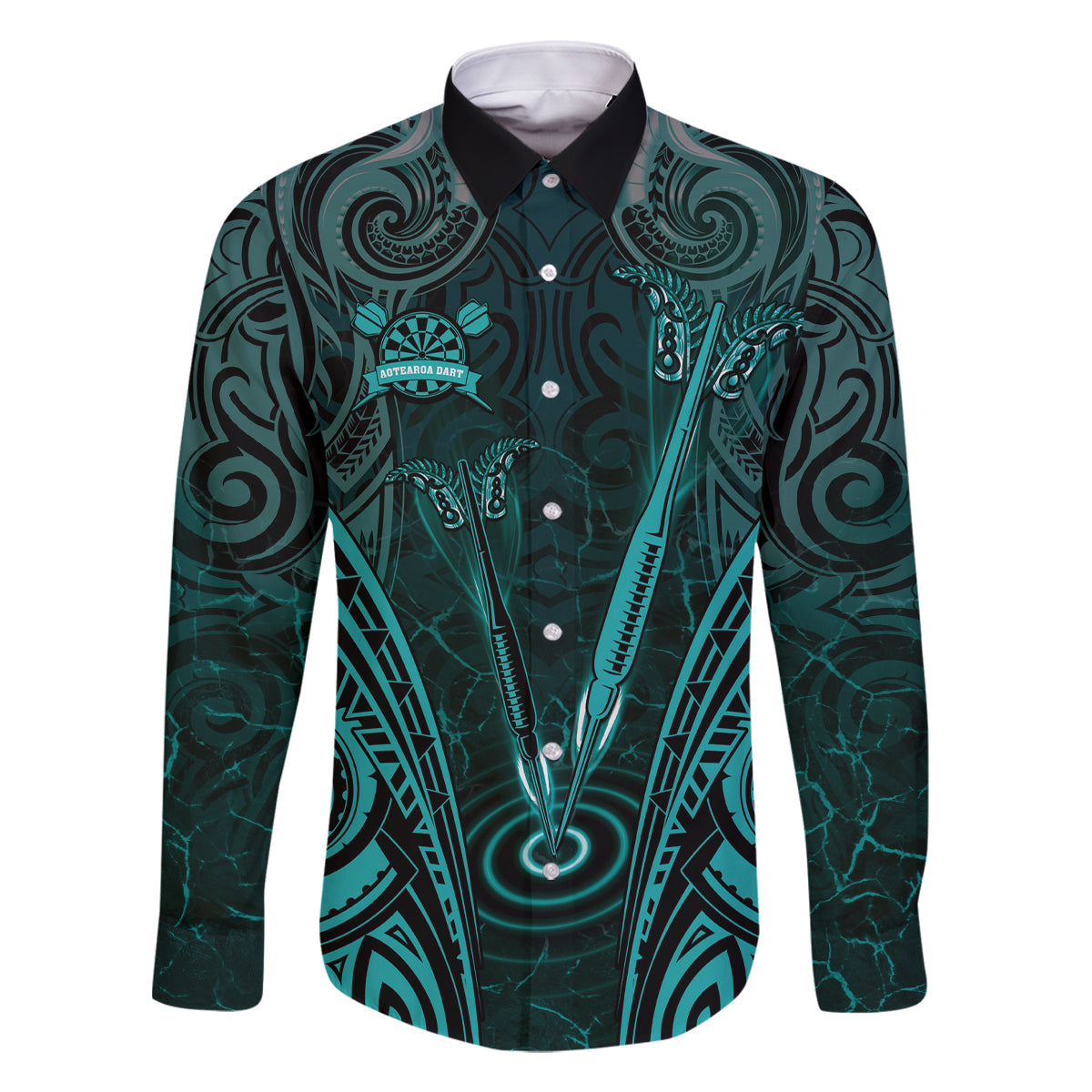 Personalised New Zealand Darts Family Matching Summer Maxi Dress and Hawaiian Shirt Turquoise Dart Board Maori Pattern