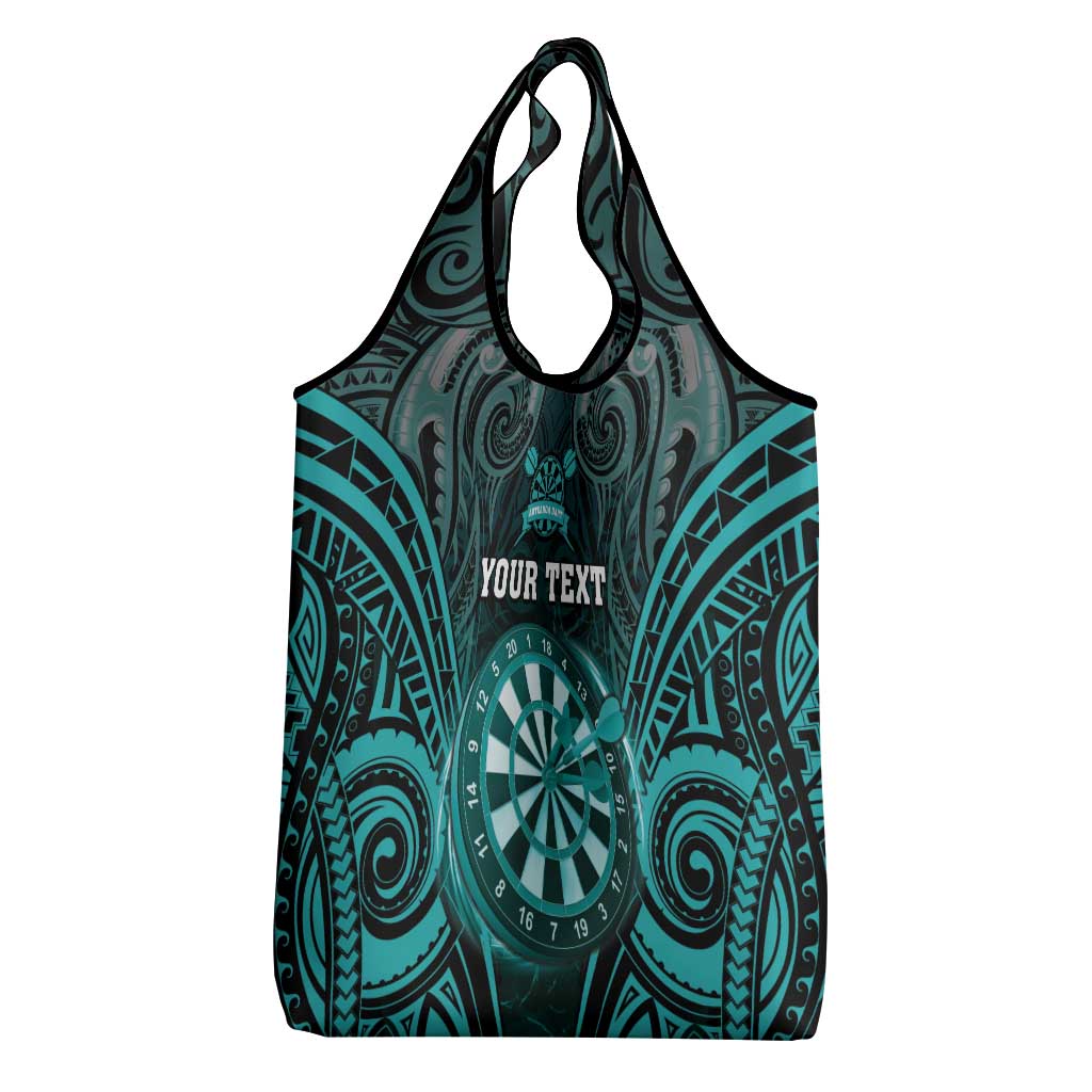 New Zealand Darts Personalised Grocery Bag Turquoise Dart Board Maori Pattern