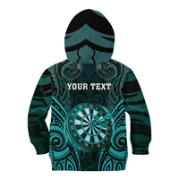 Personalised New Zealand Darts Kid Hoodie Turquoise Dart Board Maori Pattern