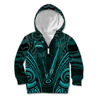 Personalised New Zealand Darts Kid Hoodie Turquoise Dart Board Maori Pattern