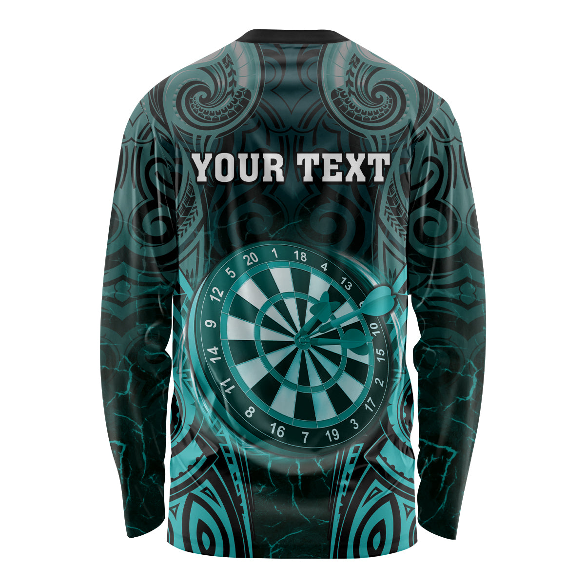 Personalised New Zealand Darts Long Sleeve Shirt Turquoise Dart Board Maori Pattern
