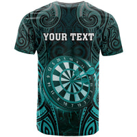 Personalised New Zealand Darts T Shirt Turquoise Dart Board Maori Pattern