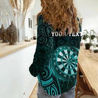Personalised New Zealand Darts Women Casual Shirt Turquoise Dart Board Maori Pattern