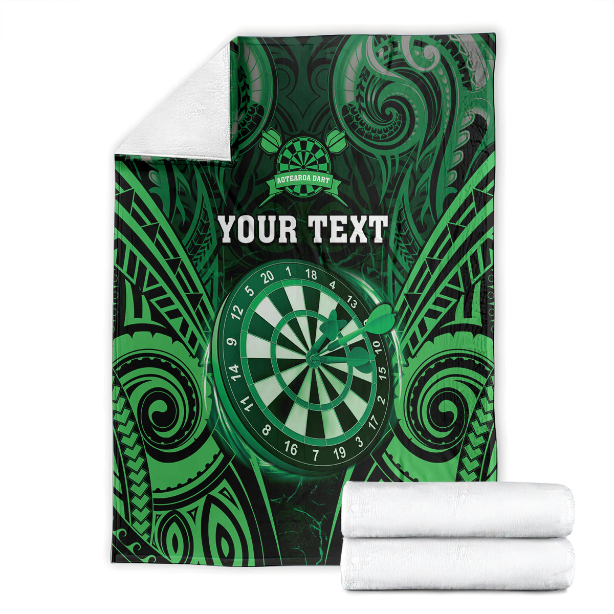 Personalised New Zealand Darts Blanket Green Dart Board Maori Pattern