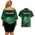 Personalised New Zealand Darts Couples Matching Off Shoulder Short Dress and Hawaiian Shirt Green Dart Board Maori Pattern