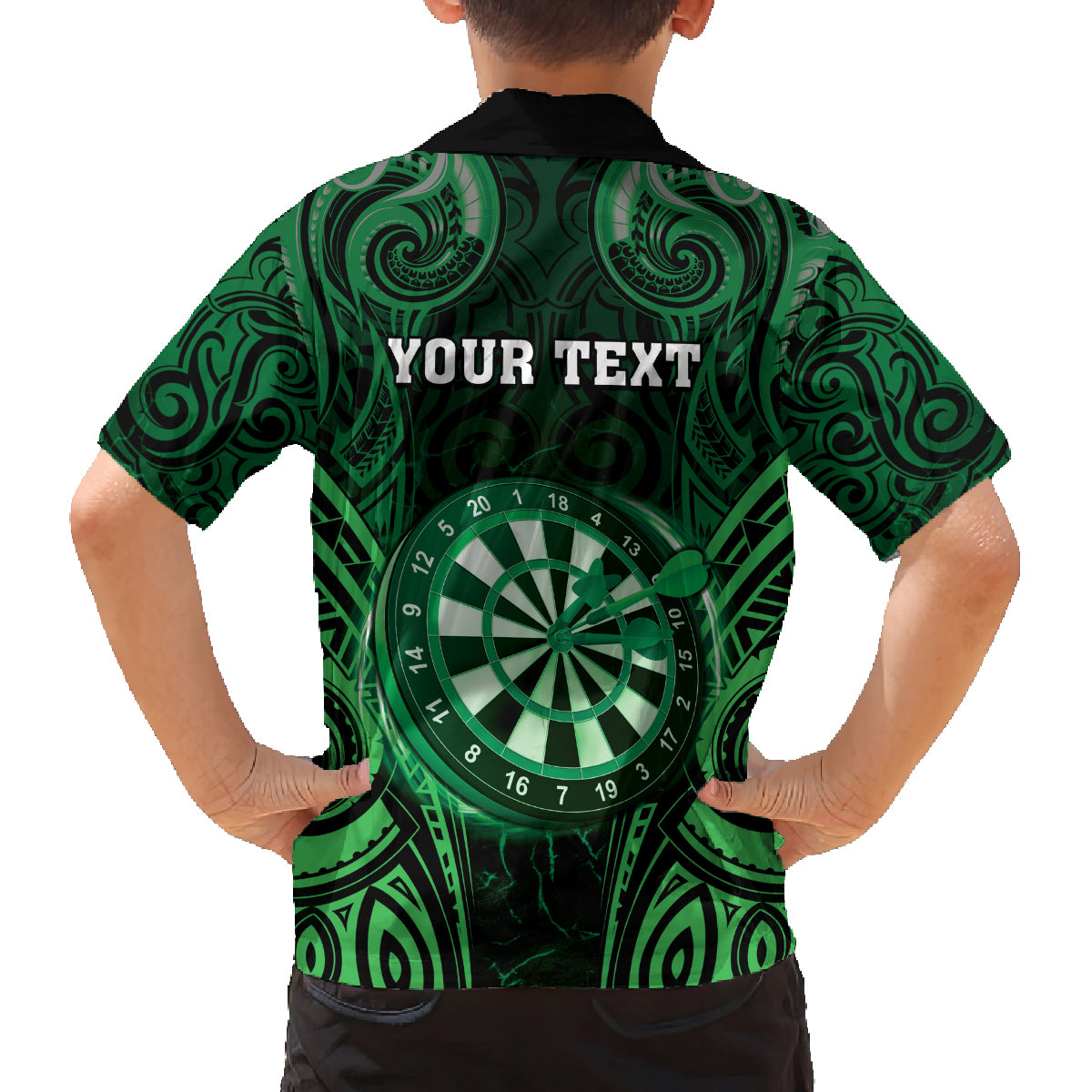 Personalised New Zealand Darts Family Matching Long Sleeve Bodycon Dress and Hawaiian Shirt Green Dart Board Maori Pattern