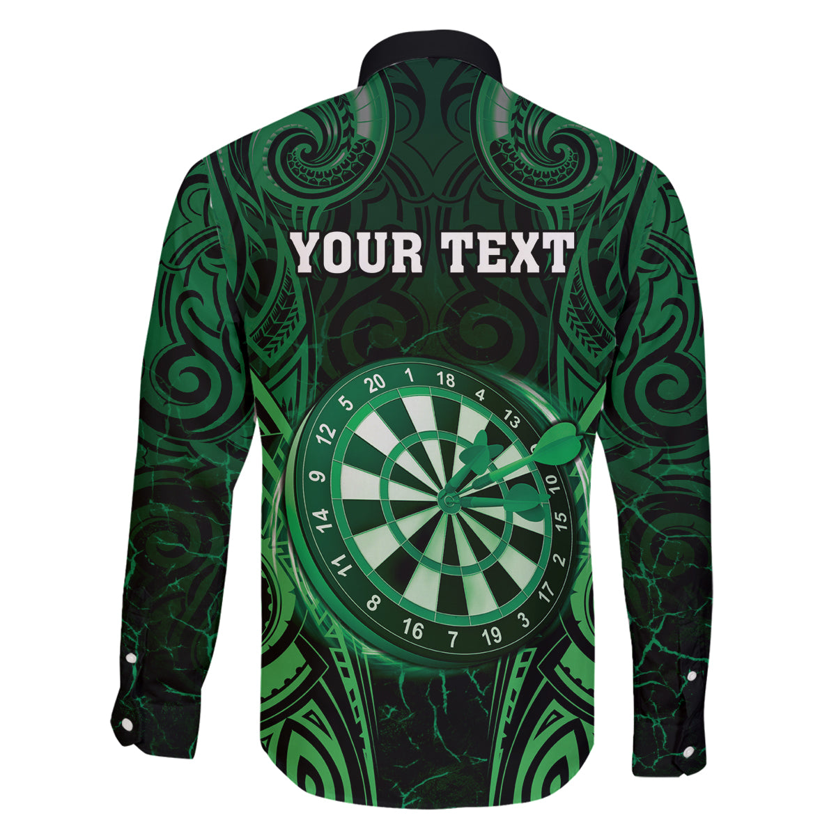 Personalised New Zealand Darts Family Matching Long Sleeve Bodycon Dress and Hawaiian Shirt Green Dart Board Maori Pattern