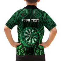 Personalised New Zealand Darts Family Matching Off Shoulder Maxi Dress and Hawaiian Shirt Green Dart Board Maori Pattern