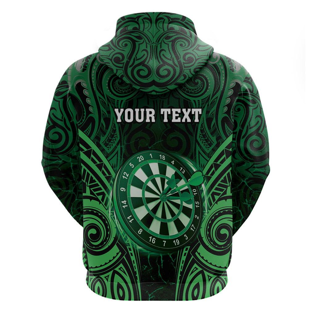 Personalised New Zealand Darts Hoodie Green Dart Board Maori Pattern