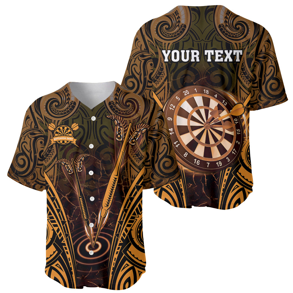 Personalised New Zealand Darts Baseball Jersey Gold Dart Board Maori Pattern