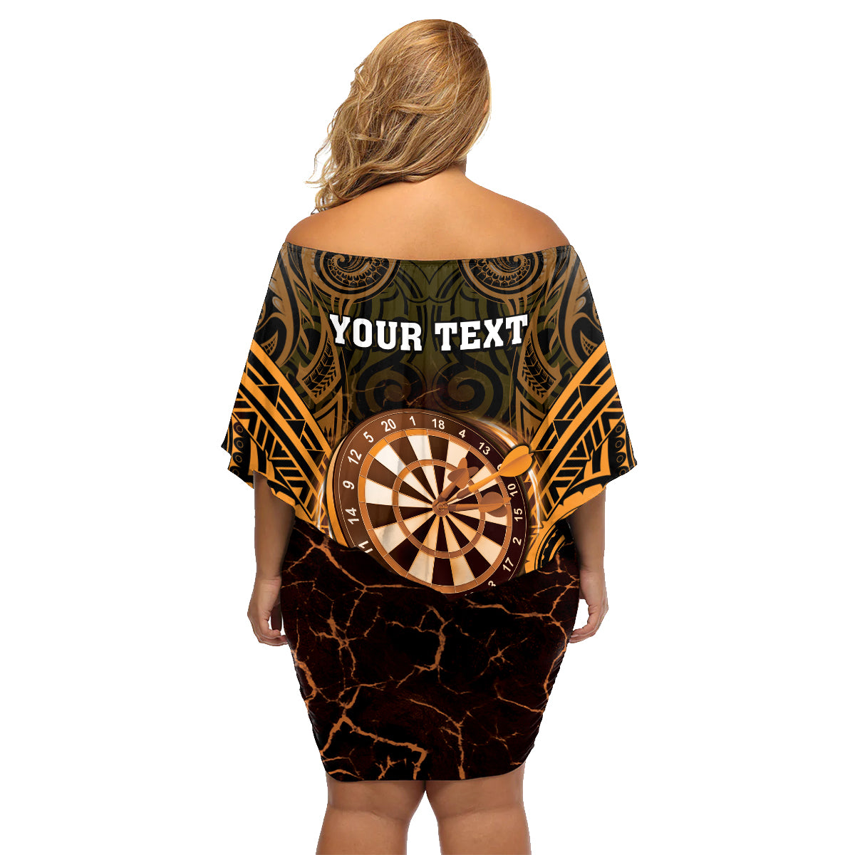 Personalised New Zealand Darts Family Matching Off Shoulder Short Dress and Hawaiian Shirt Gold Dart Board Maori Pattern