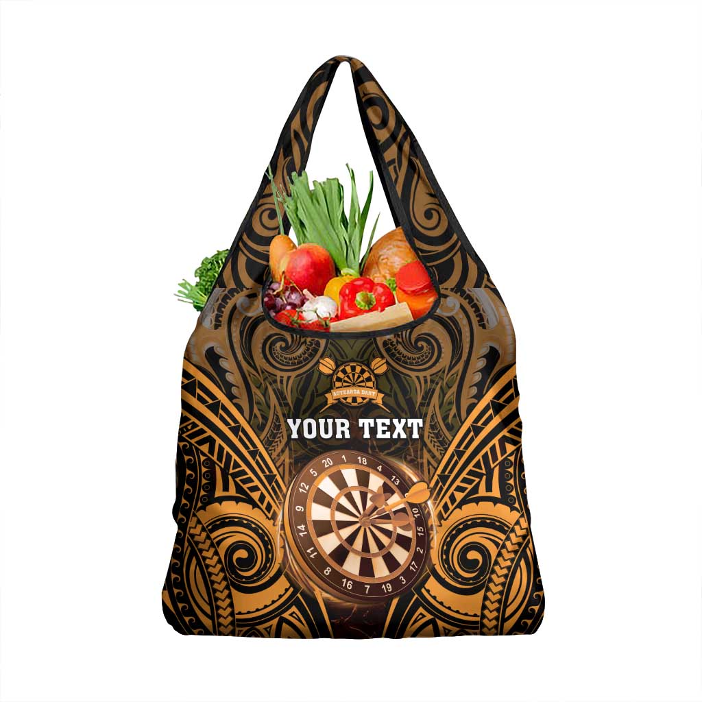 New Zealand Darts Personalised Grocery Bag Gold Dart Board Maori Pattern