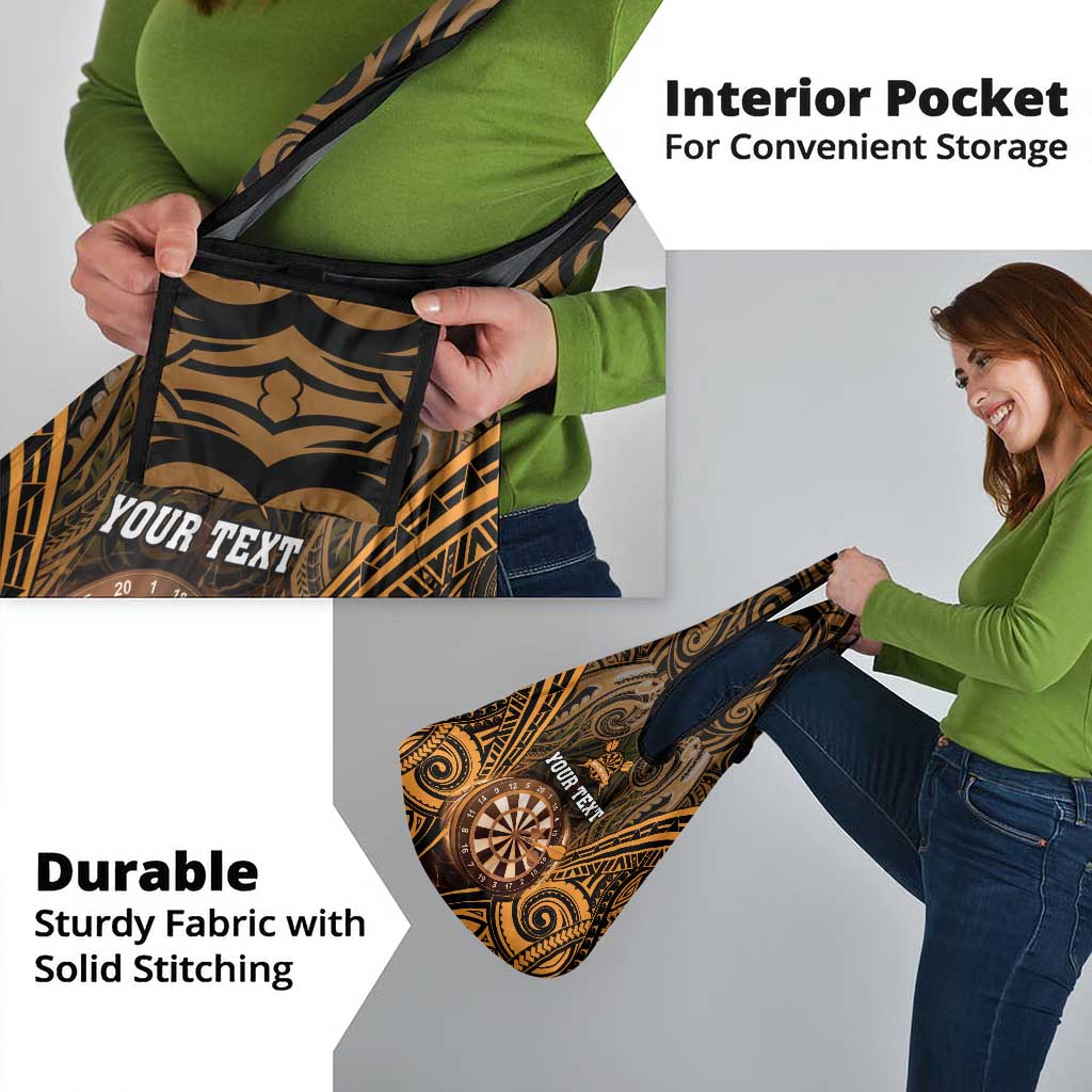 New Zealand Darts Personalised Grocery Bag Gold Dart Board Maori Pattern