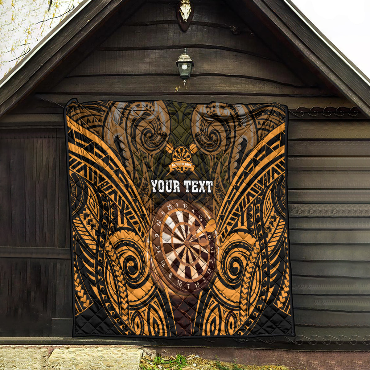Personalised New Zealand Darts Quilt Gold Dart Board Maori Pattern