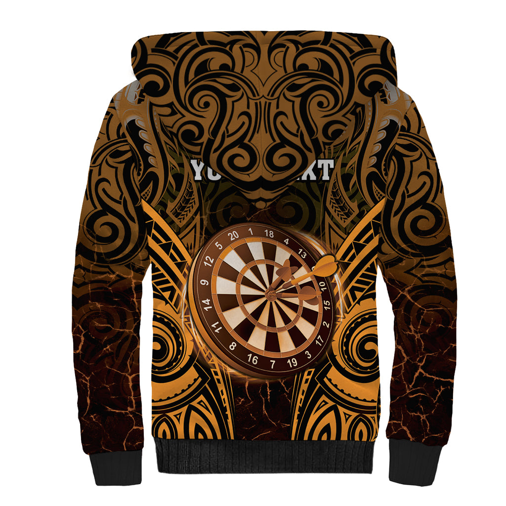 Personalised New Zealand Darts Sherpa Hoodie Gold Dart Board Maori Pattern