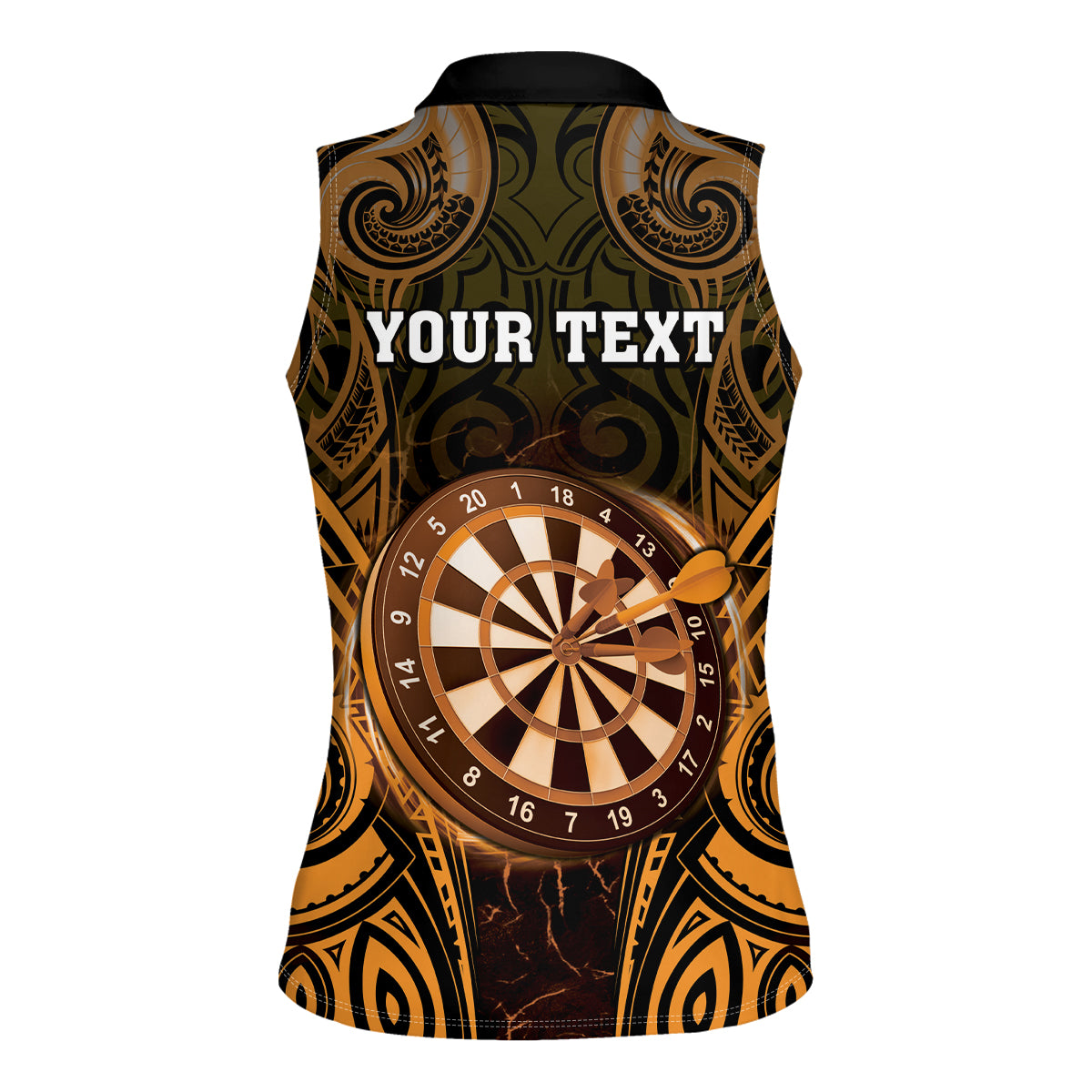 Personalised New Zealand Darts Women Sleeveless Polo Shirt Gold Dart Board Maori Pattern