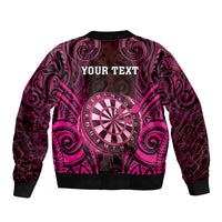 Personalised New Zealand Darts Bomber Jacket Pink Dart Board Maori Pattern