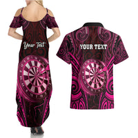 Personalised New Zealand Darts Couples Matching Summer Maxi Dress and Hawaiian Shirt Pink Dart Board Maori Pattern