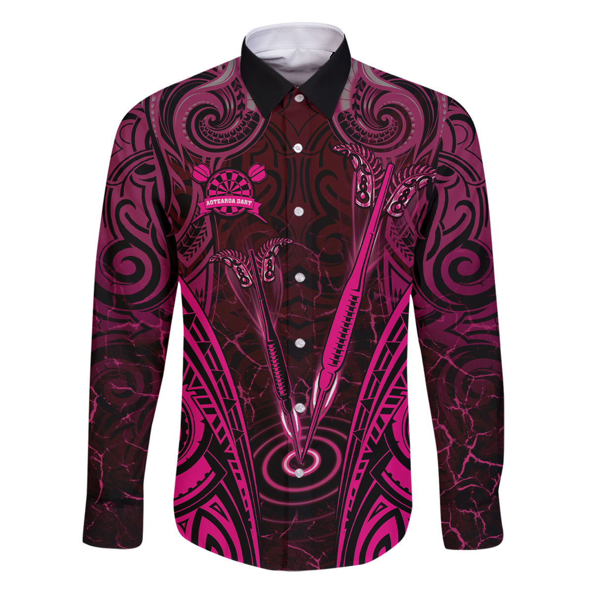 Personalised New Zealand Darts Family Matching Summer Maxi Dress and Hawaiian Shirt Pink Dart Board Maori Pattern