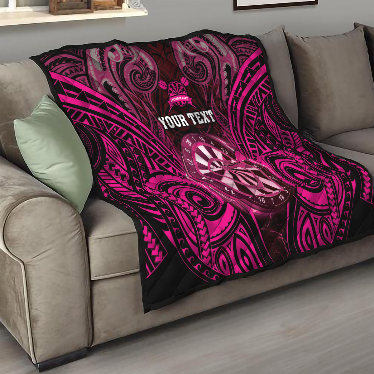 Personalised New Zealand Darts Quilt Pink Dart Board Maori Pattern