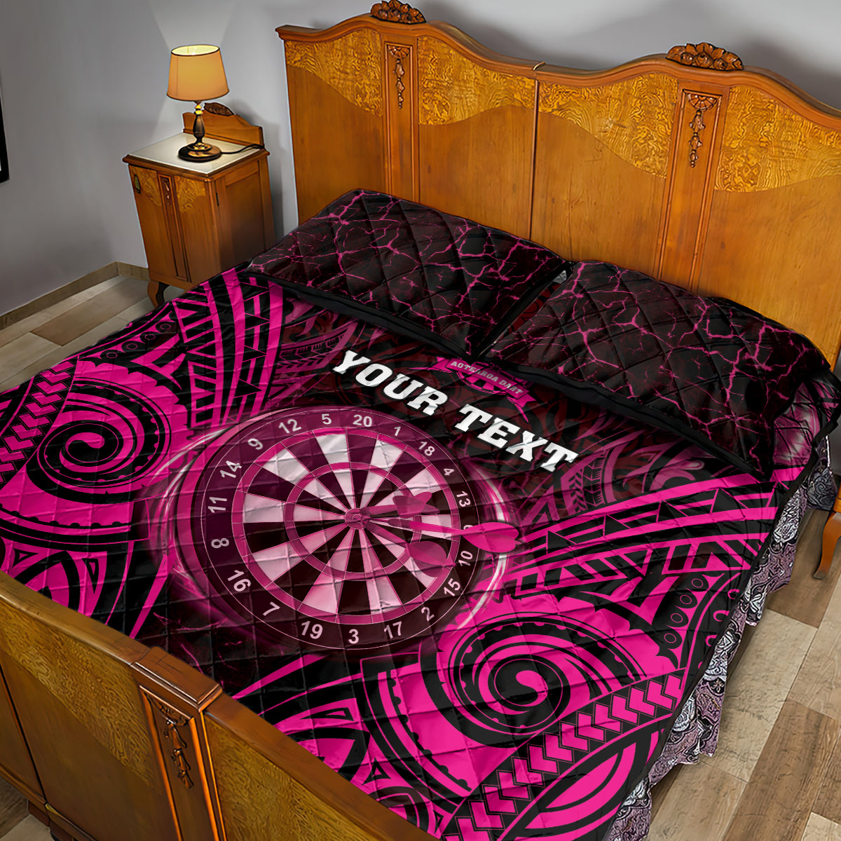 Personalised New Zealand Darts Quilt Bed Set Pink Dart Board Maori Pattern